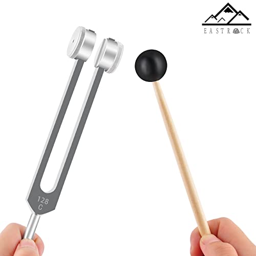 EastRock 128 Hz Tuning Fork with Silicone Hammer and Cleaning Cloth Instrument Teaching Medical Equipment Meditation Relaxation Sound Therapy Instrument - size: 128HZ