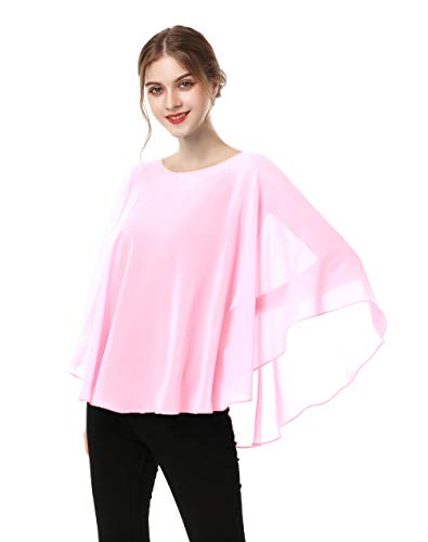 Capes for Womens Casual chiffon shawl Casual Chiffon Cape Sheer shawls and wraps Poncho Capelets Cover Up - color: Pink
