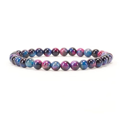 Cherry Tree Collection - Small, Medium, Large Sizes - Gemstone Beaded Bracelets For Women and Men - 6mm Round Beads - color: Pink and Blue Tiger's Eye, size: Medium