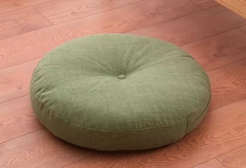 Round Seat Cushion,Japanese Futon,Large Cotton Linen Tatami Floor Pillow,Thicken Tufted Cotton Seat Cushion,Solid Color Floor Cushion,Yoga Meditation Cushion (Size:60x60cm(24x24inch),Color:Bean green) - color: Bean Green, size: 60x60cm(24x24inch)