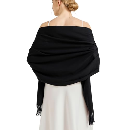 Ciormis Pashmina Scarf for Women, Soft Pashminas Shawls and Wraps for Evening Dresses, Wedding Bride Bridesmaid Shawls Scarf - color: B# Black