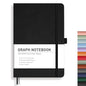 RETTACY Graph Grid Paper Notebook, 192 Pages, A5 Medium Size (5.7'' x 8.3''), 5 Squares per Inch, Leather Hardcover, 100 GSM Thick Paper, for School, Students, Math, Engineering (Black) - color: Black, style: Grid