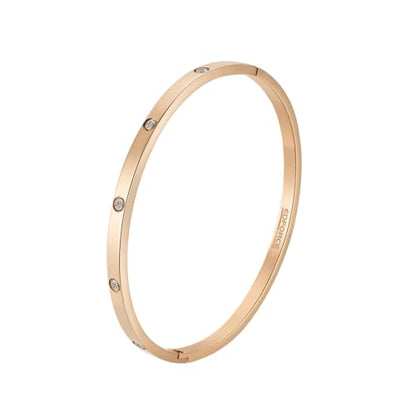 4mm Width Thin Love CZ Bangle Bracelet for Women - color: Rose Gold