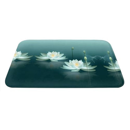 Dragonfly with Water Lily Print Flannel Anti-Slip Mat 16x24in Polyester Floor Covering, Full Single-Side Printed - color: Dragonfly With Water Lily