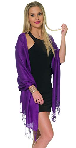 Pashmina Shawls and Wraps for Evening Dresses, Large Soft Pashminas Wedding Shawl - color: Dark Purple