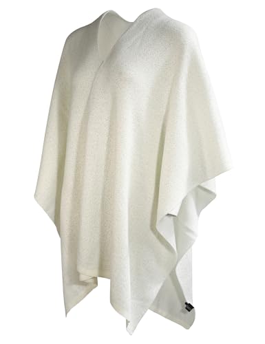 ZLYC Women's Shawl Golden Trim Knit Blanket Wrap Fringe Poncho Coat Cardigan - color: Solid White