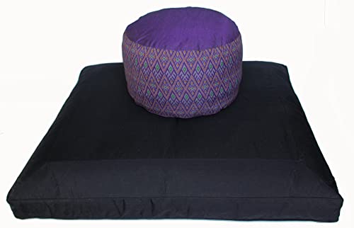 Meditation Cushion Set High Seat Zafu Pillow and Zabuton - Kapok and Buckwheat Fill Global Purple