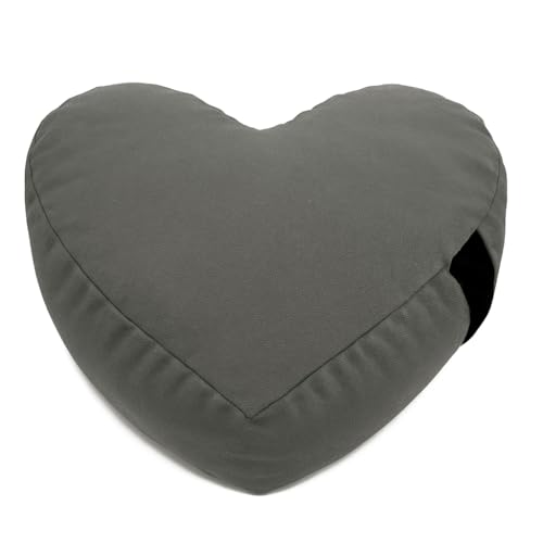 Heart Shaped Zafu Meditation Pillow for Yoga - Organic Buckwheat Filled Valentines Heart Pillow - Zen Kneeling Prayer Pad for Sitting on Floor, Yoga Cushion - Made in USA - 14"X16", Gray - color: Gray, size: Heart Shaped