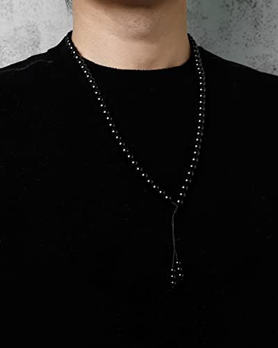 Simple Crystals and Stones Beaded Necklace Protection Balance Meditation Long Necklaces for Women and Men Amulet Jewelry - style: Obsidian