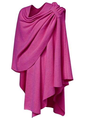 PULI Womens Large Cross Front Poncho Sweater Wrap Topper Knitted Elegant Shawls Cape for Fall Winter - color: 1-hotpink