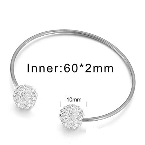 Women's Stainless Steel Minimalist Open Cuff Bracelet with Zirconia Ball, Silver/Gold - color: Silver-10mm ball