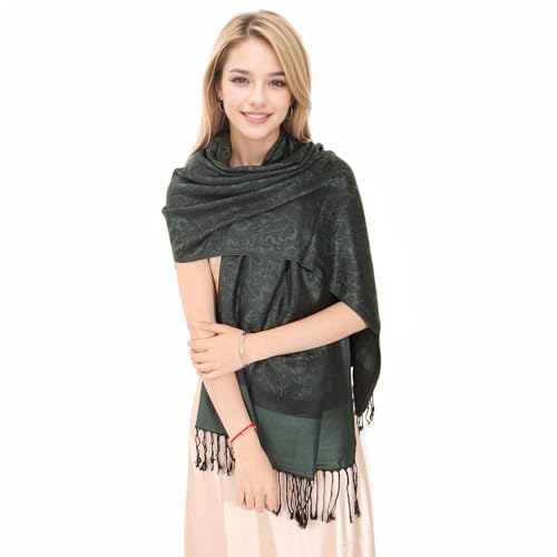 MUQU Women Pashmina Shawls and Wraps Scarf Soft Silky Reversible Paisley Scarves Shawl for Women - color: Black-c