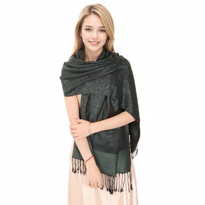 MUQU Women Pashmina Shawls and Wraps Scarf Soft Silky Reversible Paisley Scarves Shawl for Women - color: Black-c