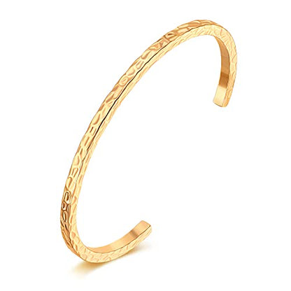 18K Gold Plated Open Cuff Bangle for Women Statement Brushed/Hammered/Textured Bracelet Layering Jewelry Love Gift for Her - style: Hammered Bangle