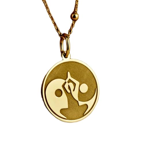 Meditation Engraved Coin Pendant Necklace 24mm with 18 Inch Cable Chain | Sterling Silver Gold Plated | Unisex Gift Jewelry|JA_PND_1048