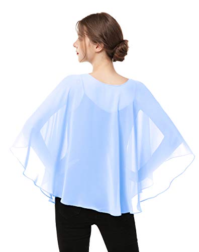 Capes for Womens Casual chiffon shawl Casual Chiffon Cape Sheer shawls and wraps Poncho Capelets Cover Up - color: Light Blue