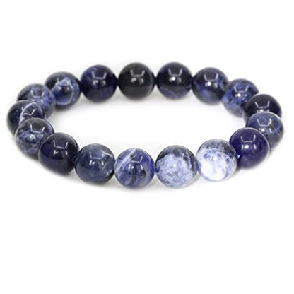 Keleny Semi Precious Stones Natural Gemstones 12mm Round Beads Crystal Stretch Bracelets 7 Inch Unisex - color: Blue Sodalite