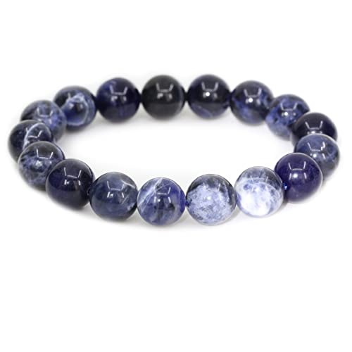Keleny Semi Precious Stones Natural Gemstones 12mm Round Beads Crystal Stretch Bracelets 7 Inch Unisex - color: Blue Sodalite