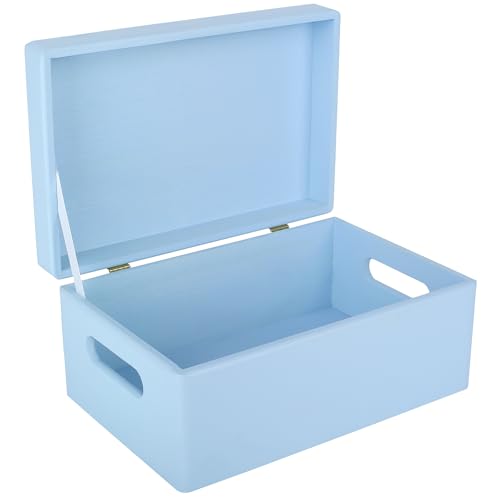 Creative Deco Large Blue Wooden Box Storage with Hinged Lid | 11.8x7.87x5.51in (+-0.5) | Keepsake with Handles | Gift Box for Tool Dog Toy Shoes Kitchen Storage | Wood Keepsake Chest Trunk - color: Blue, size: L | Handles