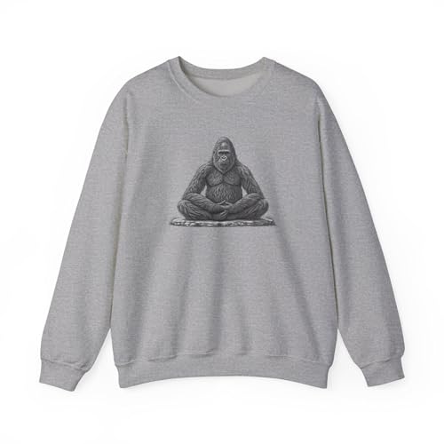 Zen Bigfoot Sweatshirt, Meditation Crewneck, Relaxing Meditating, Cozy Sasquatch Jumper, Yeti Pullover, Sport Grey