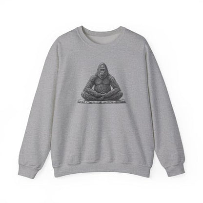Zen Bigfoot Sweatshirt, Meditation Crewneck, Relaxing Meditating, Cozy Sasquatch Jumper, Yeti Pullover, Sport Grey