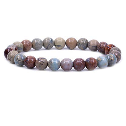 Keleny Gem Semi Precious Gemstones 8mm Round Beads Crystal Stretch Bracelets 7 Inch Unisex - color: Serpentine