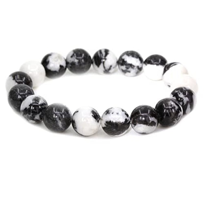 Keleny Semi Precious Stones Natural Gemstones 12mm Round Beads Crystal Stretch Bracelets 7 Inch Unisex - color: Black White Zebra Jasper