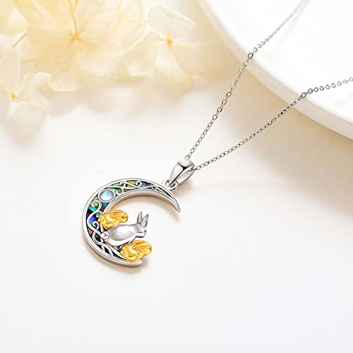 Sterling Silver Cute Animal Pendant Necklace Fox/Snake/Unicorn/Owl on Moon/Rabbit/Horse Necklace Jewelry for Women Mom Sister - style: 2 Bunny