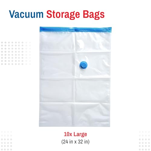 10 Pack Large Vacuum Storage Bags for Comforters, Blankets & Clothes – Vacuum Sealed Compression Bags with Hand Pump – Space Saver Storage Bags for Bedding, Moving, Travel & Organization - size: 10 Large Bags