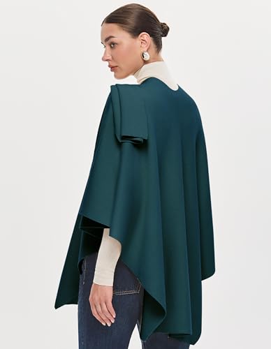 PULI Womens Large Cross Front Poncho Sweater Wrap Topper Knitted Elegant Shawls Cape for Fall Winter - color: Gift Box Emerald Green