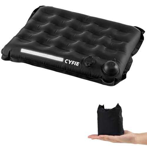 Cyfie Inflatable Seat Cushion for Stadium, Travel, Camping, Sport Event, Portable Press-Inflate Cushion, 2.8" Thick Water-Resistant Lightweight Camping Seat Pad for Outdoor, 40D Nylon with TPU, Black - color: Black