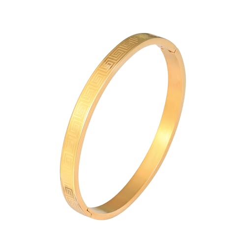 4/6/8MM Greek Key Meander Bracelet Oval Stainless Steel Bangle Cuff Gifts for Women Men - color: Gold, size: 6mm