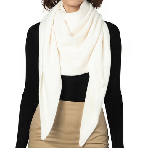 RIIQIICHY Shawl Wrap Women Pashmina Triangle Cape Knit Sweater Scarf for Fall Winter Fashion Accessory - color: Ivory