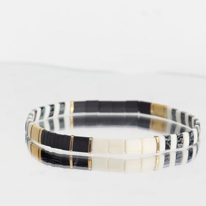 Tila Beaded Stretch Strand Bracelets for Women, Cute Boho Stackable Handmade Colorful Mixed Flat Square Beads Elastic Beach Surfer Bracelet Trendy Jewelry Friend Gift - color: 0901G