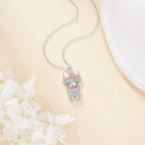 Animal Necklace 925 Sterling Silver Pendant Jewelry Gift for Women Animal Lover - style: Highland cow