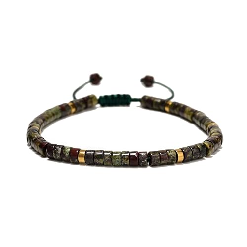 Mixed Gemstone Adjustable Braided Beaded Bracelet for Women, 2x4mm Heishi Disc Natural Healing Stone Summer Beach Jewelry, Yoga Gift for Her - color: Dragon Blood Jasper