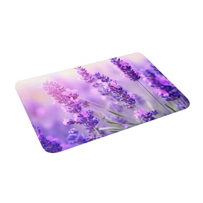 Lavender Flower Print Flannel Anti-Slip Mat 16x24in Polyester Floor Covering, Full Single-Side Printed - color: Lavender Flower
