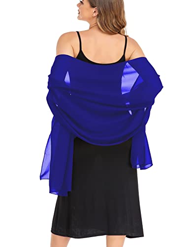 Shawls and Wraps for Evening Dresses Sheer Chiffon Women Elegant Soft Silky Wraps Wedding Bridal Scarf - color: Royal Blue, size: 79*18‘’