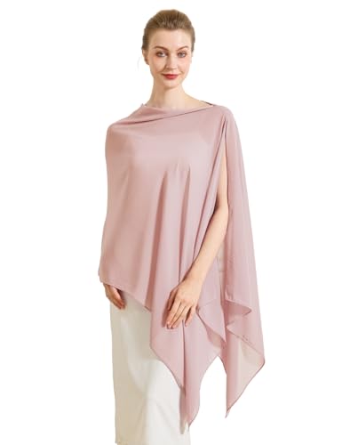 Chiffon Cape Shawl Wrap Scarf 3 Ways to Wear Elegant Sheer Capelet for Evening Dresses Weddings Parties - color: Ballet Pink