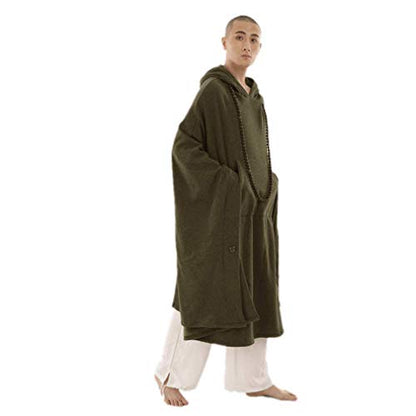 ZanYing Meditation Buddhist Hooded Cotton Cloak Winter Oversize Coat - color: Green, size: Large