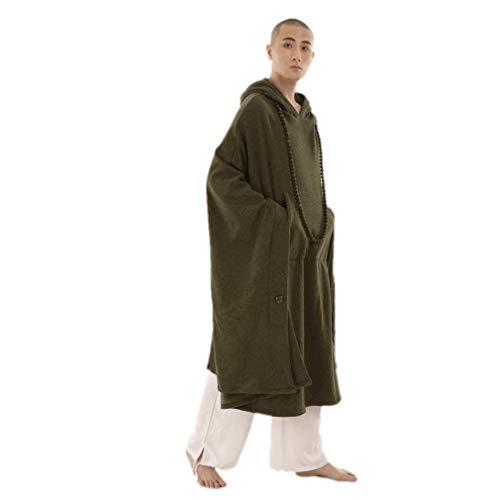 ZanYing Meditation Buddhist Hooded Cotton Cloak Winter Oversize Coat - color: Green, size: X-Large