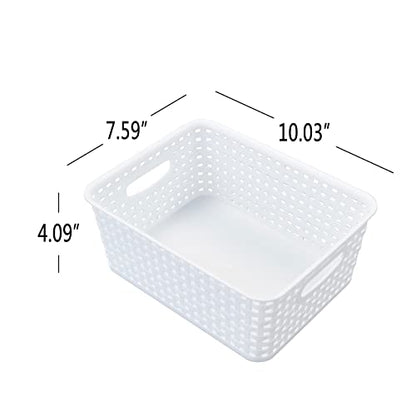 Plastic Woven Baskets for Organizing, 6 Packs, White Storage Baskets For Desktop Shelves