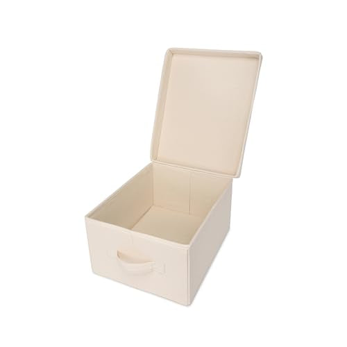 Foldable Storage Bins with Lids Cotton Canvas Rectangular Storage Box Ideal for Organization Lightweight and Durable (S) - size: ‎13.77x 11.02 x 7.08"