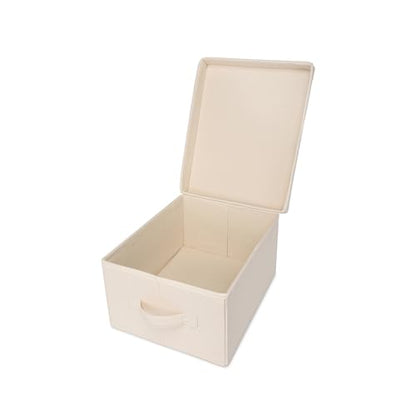Foldable Storage Bins with Lids Cotton Canvas Rectangular Storage Box Ideal for Organization Lightweight and Durable (S) - size: ‎13.77x 11.02 x 7.08"