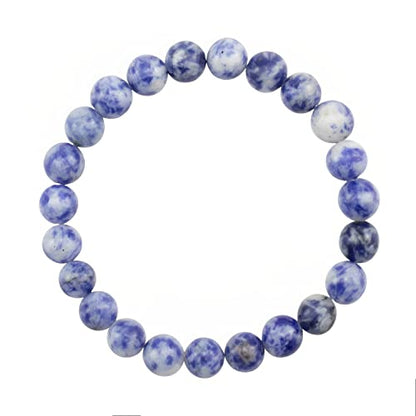 Natural Gemstones Bracelet 8mm Chakra Round Beads Energy Power Crystal Reiki Healing Elastic Stretch 7 Inch for Women Men Unisex - color: Blue Dot