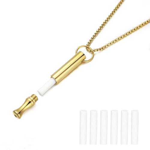 Breathing Necklace for Calm & Focus - Personal Essential Oil Diffuser for Anxiety Relief, Quit Smoking, Yoga and Meditation - Reusable Stainless Steel Pendant for Women Men - color: Gold