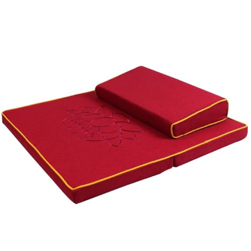 Japanese Foldable Meditation Cushion Set,Yoga Meditation Floor Pillow,Large Meditation Mat and Pillow Set for Sitting on Floor for Floor Balcony Mat Bedroom Patio Beige-70cm - color: Red, size: 70cm