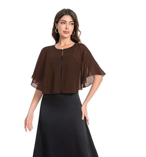 Baoqiya Capelets for women Chiffon Cape Soft Shawls and Wraps Wedding Capes 1920s flapper Cover Up - color: Brown