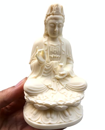 Ivory Fruit Guan Yin Statue,Kwan Yin Sculpture for Home Office Car Feng Shui Décor and Thoughtful Zen Ornamnt Gifting