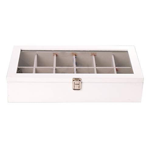 Solid Wood Large Storage Box with 12 Compartments and Glass Sunroof - Multi-Function nizer for Home and Office - size: white